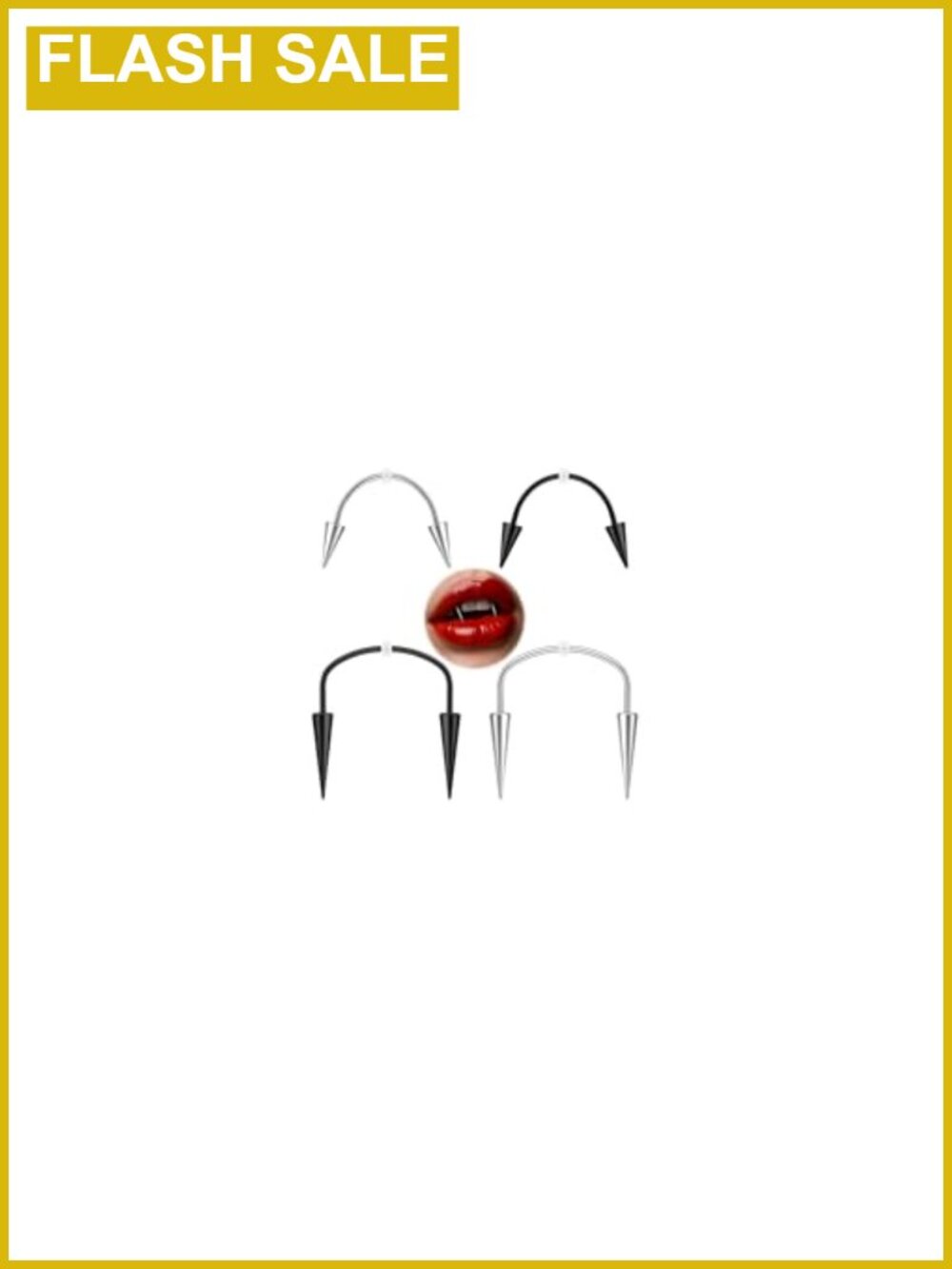 16G Vampire Fangs Smiley Piercing Stainless Steel 4pc Lip Ring Kit